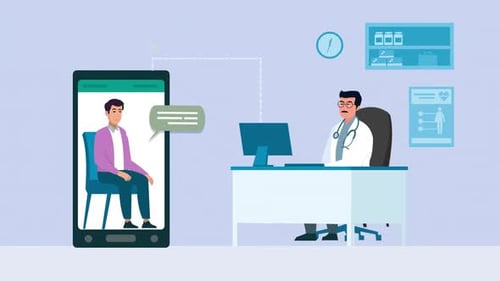 2D Flat Design Online Medical Consultation with Doctor and Patient