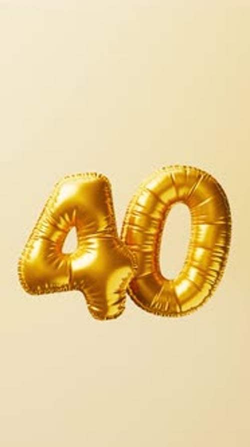 Golden Balloons Number 40 Rise and Float Animation Anniversary Concept 3d Render