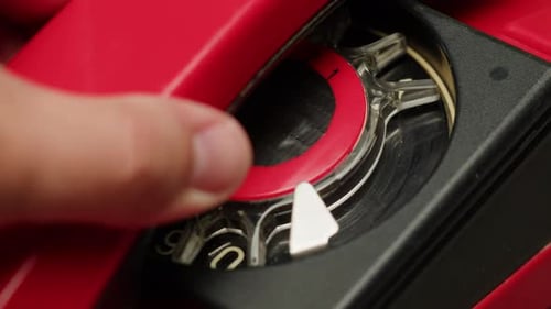 Retro Vintage Phone on Chroma Key Green Screen Rotary Telephone is Displayed on a Wooden Desk Adding