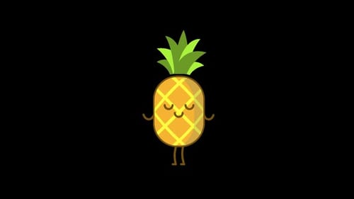 Collection Yum : personnage animé d'un ananas dansant sur fond noir