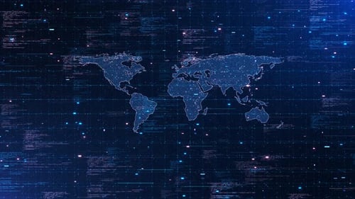 Digitale Weltkarte mit vernetzten globalen Netzwerkverbindungspunkten Holographische Weltkarte