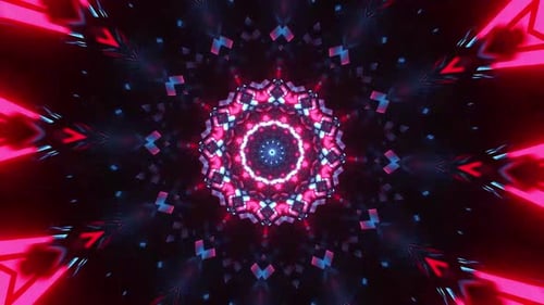 Hypnotic red and blue geometric tunnel vortex motion background