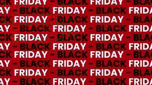 Animated Black Friday banner with moving red ribbon – seamless loop for promo, advertising.