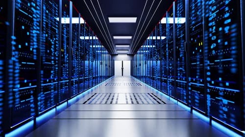 Digital Data Flow in a Futuristic Server Room