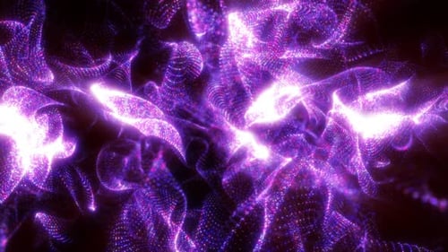 Abstrakte violette Wellen und Rauch aus Energiepartikeln, magische hell leuchtende Flüssigkeit, Hintergrund