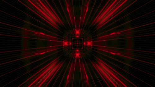 Pulsing Red Light Rays Abstract Tunnel Loop Background