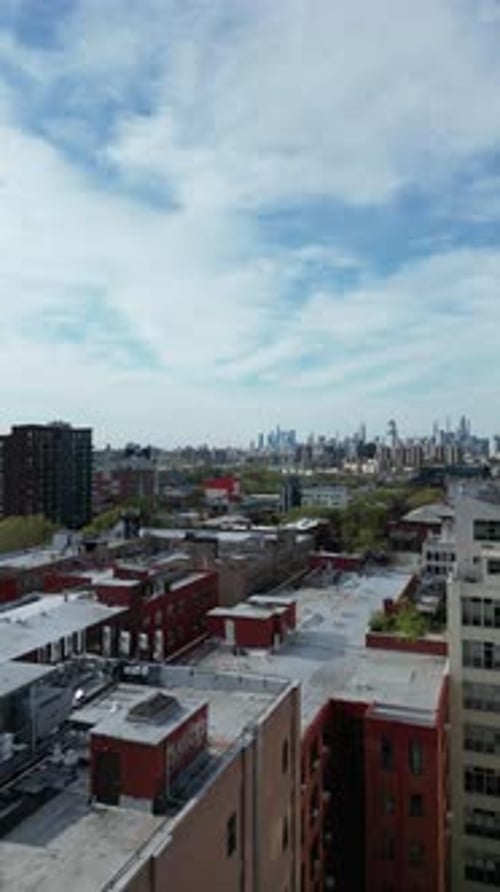Kent Ave, Brooklyn, vertical Drone ascending reveal shot