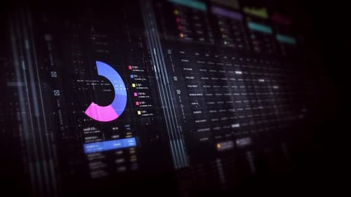 Futuristic High-Tech Digital Interface Displaying Business Data Analytics