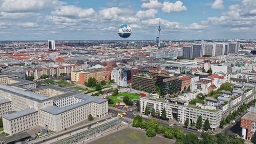 Aerial view of The Berlin Weltballon in Berlin city centre on a sunny day