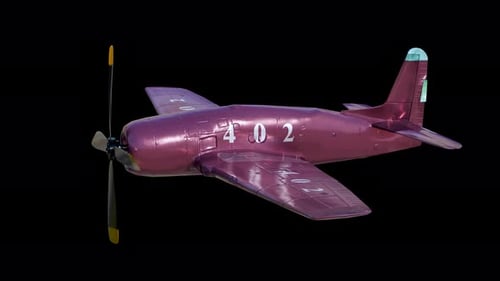 Maroon Color Propeller Airplane Loop Animation On Transparent Background