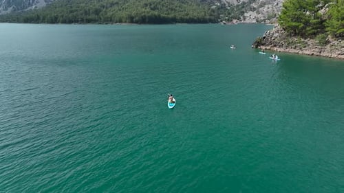 Aerial View Summer Paddleboarding in the Green Canyon Swimming Relaxing and Nature
