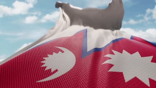 Realistic Nepal Flag Waving Loop Against Blue Sky
