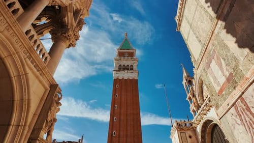 St Mark's Campanile and St Mark's Basilica, Venice, Veneto, Italy
