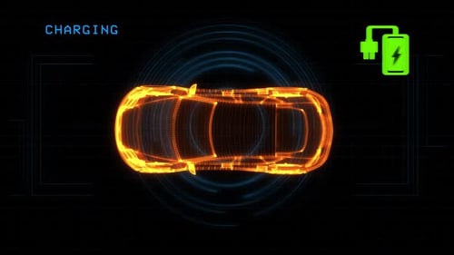 Futuristic Holographic Electric Car Charging Interface Animation