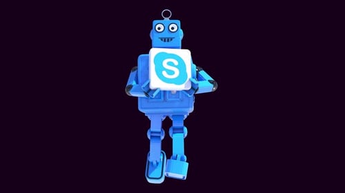 3D Animated Blue Robot Character Holding a Screen Display