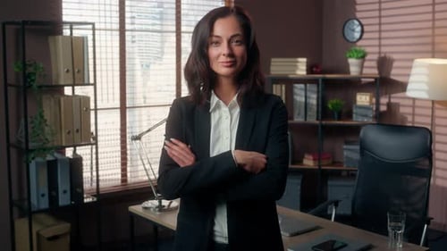 Portrait Confident Caucasian Woman Female Girl Businesswoman Business Office Manager Employer