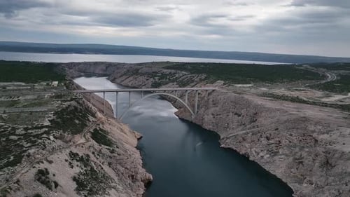 Aerial panoramic video with Maslenica bridge in Croatia
