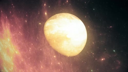 Rotating Glowing Planet in Cosmic Nebula Background Loop