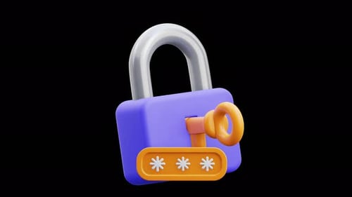 3D Padlock with Key and Password Input Animation
