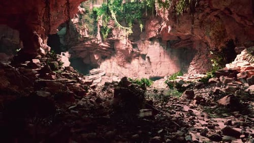 Large Fairy Rocky Cave with Green Plants