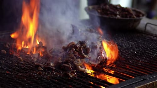 Delicious meat in grill for barbeque