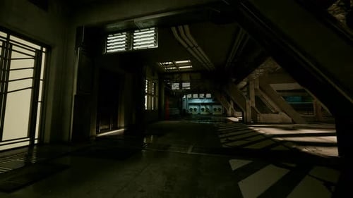 Dark Futuristic Industrial Corridor Walkthrough Animation