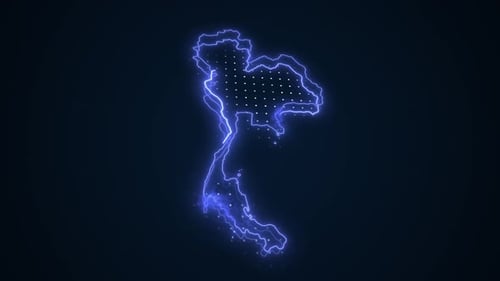Glowing Neon Map of Thailand Digital Outline