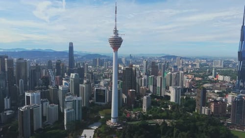 Aerial View of Kuala Lumpur Skyline Surrounding KL Tower and Verdant City Park