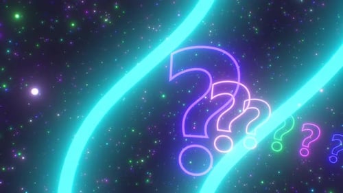Inside Question Mark Shaped Glowing Neon Tunnel 3D Mystery Concept - 4K