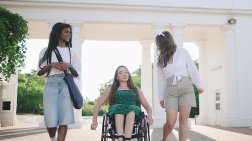 Friends Enjoying Sunny Day with Woman in Wheelchair