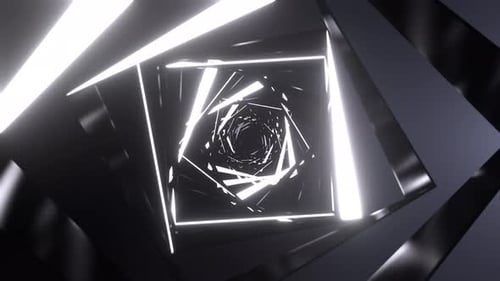White Sci Fi Spiral Neon Strobe Corridor Background Vj Loop I 4K