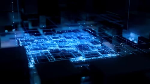 Futuristic Blue Circuit Board Data Stream Animation