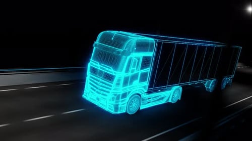 Futuristic Truck Riding on Road with Railings Loop Animation