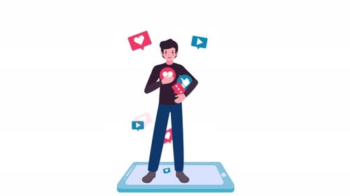 Animated Character with Social Media Engagement Icons