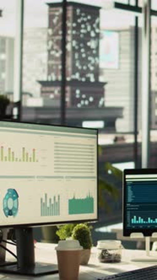 Vertical Video Modern Office with Analytical Data Paperwork Documents