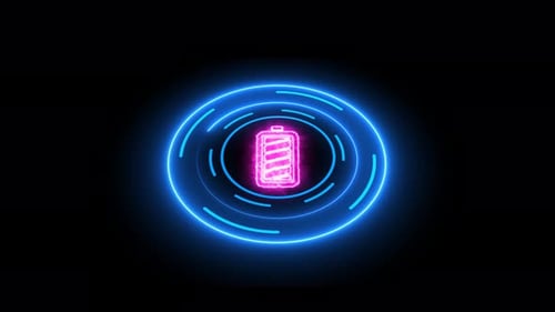 Animated Neon Battery Charging Icon Loop
