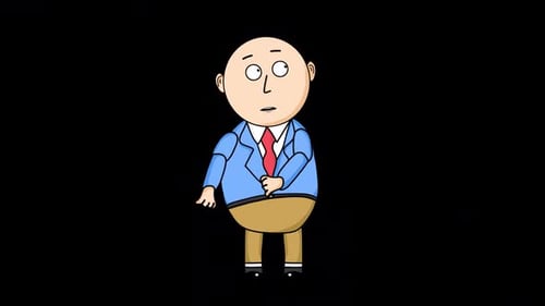 Cartoon Businessman Talking About New Startup Companies On Alpha Channel