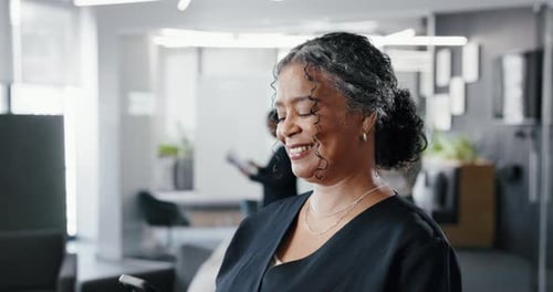 Smile, business and woman with phone in office for social media, browsing website and networking