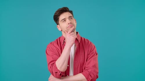 Man Thinking and Gets an Idea on Blue Background