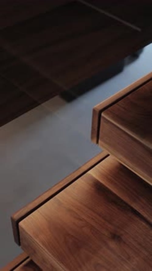 Closeup of Wooden Stairs in a Modern interiorLuxury Modern Apartment Interior Vertical Video