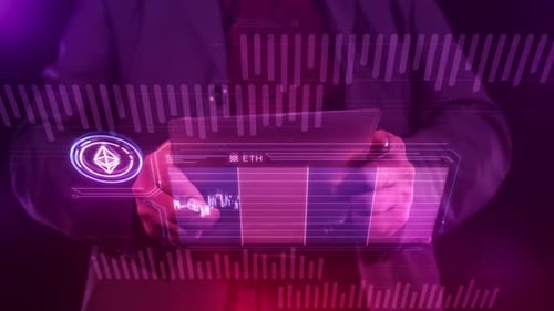 A Man With A Tablet In His Hands Monitors The Ethereum Rate
