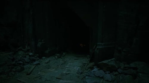 Dark Crumbling Tunnel Journey with Flickering Light