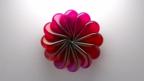 Abstract glossy flower petals rotating on white background. 3d loop animation 4k