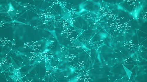 Animated Digital Scientific Network with Chemical Formulas Background
