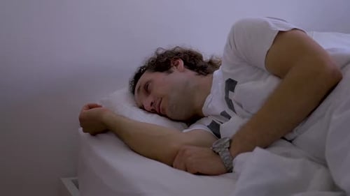 Young Adult Waking Up and Putting on Glasses