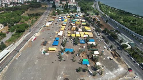 Aerial View of a Vibrant Open-Air Urban Market