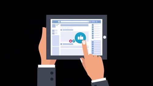 Animated Hand Taps Like Button on Social Media Tablet