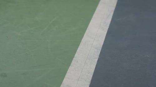 Tennis Tournament in Indoor Court Tennis Ball Hits on the Surface of Court Slow Motion