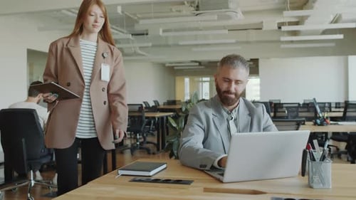 Business Colleagues Collaborate at Open Office Workplace