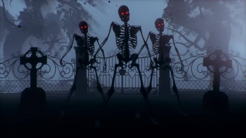 Dancing Skeletons in the Cemetery at Night Skeletons with